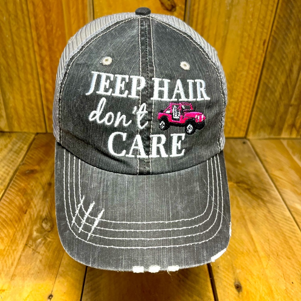 Jeep Hair Don’t Care Hat Distressed Cap Funny Rugged Strapback Distressed